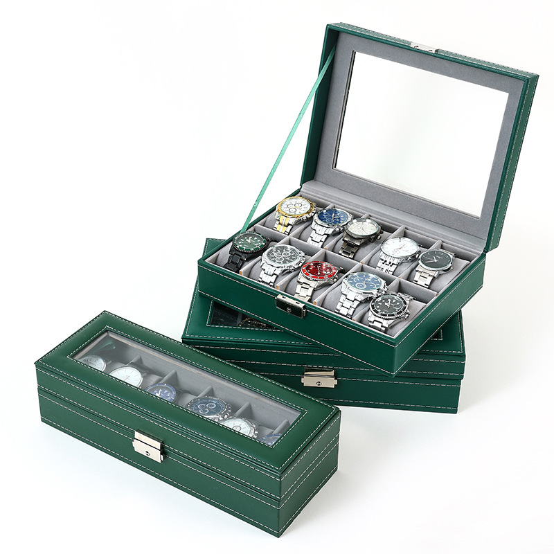 Jewelry And Watches Exhibition - レザージュエリーボックスVANSIHO-PU,時計展示会用防塵ケース,グリーン,ベージュ,グレー,6, 10, 12スロット,ファッショナブル